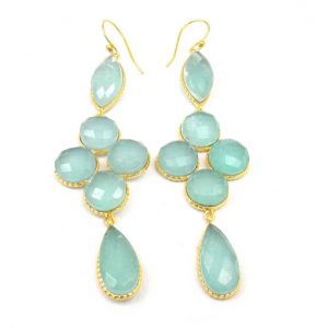 Beautiful Aqua Chalcedony Double Stone Earring