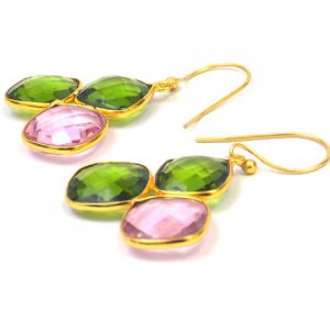 Peridot And Pink Quartz Gemstone Earring