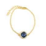 Cubic Zirconia And Iolite Quartz Gemstone Gold Plated Jewelry Bracelet