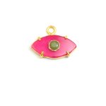 Hot Pink & Chrysoprace Chalcedony Gemstone Gold Plated Evil Eye Gemstone Pendant