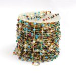 Multi Gemstone Rondelle Shape Wire Wrapped Beaded Rosary Chain