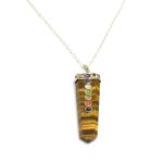 Natural Tiger Eye Gemstone Pencil Shape Seven Chakra Silver Plated Pendant