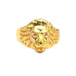 Pink Zircon Gemstone Lion Face Men's Ring Gold Plated