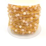 Natural Rose Quartz Beaded Wire Wrapped Beads Gold Plated Rosary Chain
