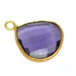 Amethyst Quartz Gemstone Heart Shape 18k Gold Plated Single Bail Bezel Connector