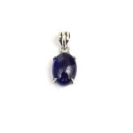 Opaque Blue Sapphire Gemstone Pendant With Silver Oxidized Finish