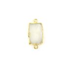 White Opal Gemstone Electroplated Gold Plated Double Bail Bezel Connector