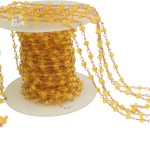 Yellow Quartz Gemstone Beads Wire Wrapped Rose Gold Plated Beaded Rosary Chain