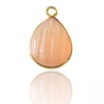 Peach Moonstone Gemstone Carving Pear Shape Gold Plated Bezel Pendant