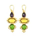 Amethyst Peridot And Citrine Quartz Gemstone Handmade Gold Plated Hoop Earrings