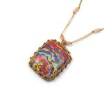 Multi Colour Gemstone Rectangle Shape Handmade Thread Pendant Necklace