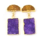 Handmade Gold Plated Purple And Yellow Druzy Gemstone With Electroplated Fancy Woman Stud Earring