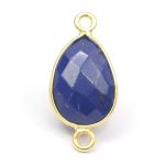 Natural Lapis Lazuli Gemstone Handmade Pear Shape 18K Gold Plated Double Bail Bezel Connector For Jewelry Making