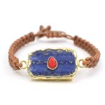 Handmade Lapis Lazuli Natural Gemstone Electroplated Gold Plated Thread Bracelet