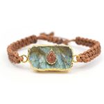 Natural Labradorite Gemstone With 18K Gold Plated Electroplated Fashion Thread Bracelet