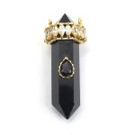 Natural Black Onyx Gemstone With 18K Gold Plated Handmade Faceted Pencil Shape Pendant