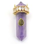 Faceted Cut Natural Amethyst Quartz Gemstone With 18K Gold Plated Handmade Pencil Shape Pendant