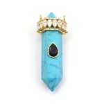 Handmade Natural Turquoise Gemstone With 18K Gold Plated Pencil Shape Faceted Cut Stone Fancy Pendant