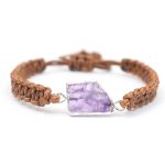 Natural Amethyst Quartz Gemstone With Electroplated Silver Plated Thread Bracelet