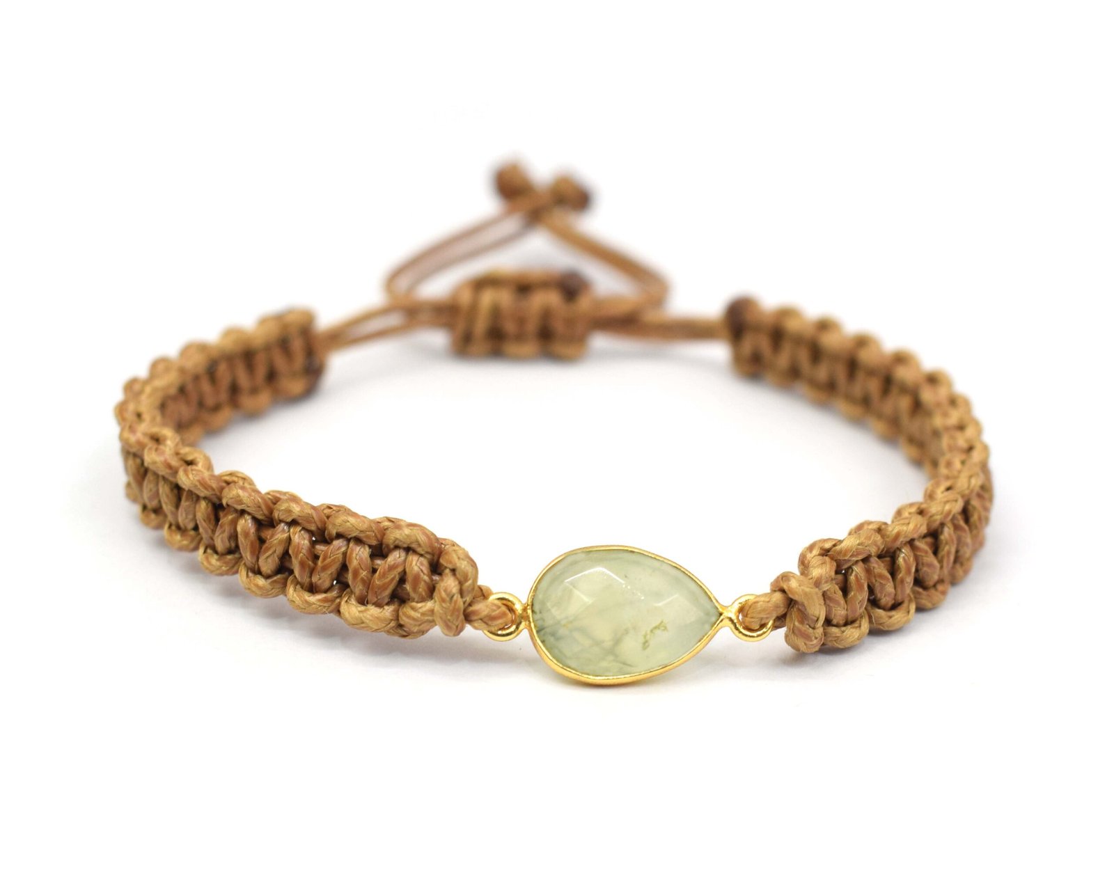 Pear Shape Natural Prehnite Chalcedony Gemstone With 18K Gold Plated Adjustable Size Trendy Thread Bracelet