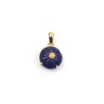 Natural Lapis Lazuli Carving Gemstone 18K Gold Plated Handmade Round Shape Stone Necklace Pendant