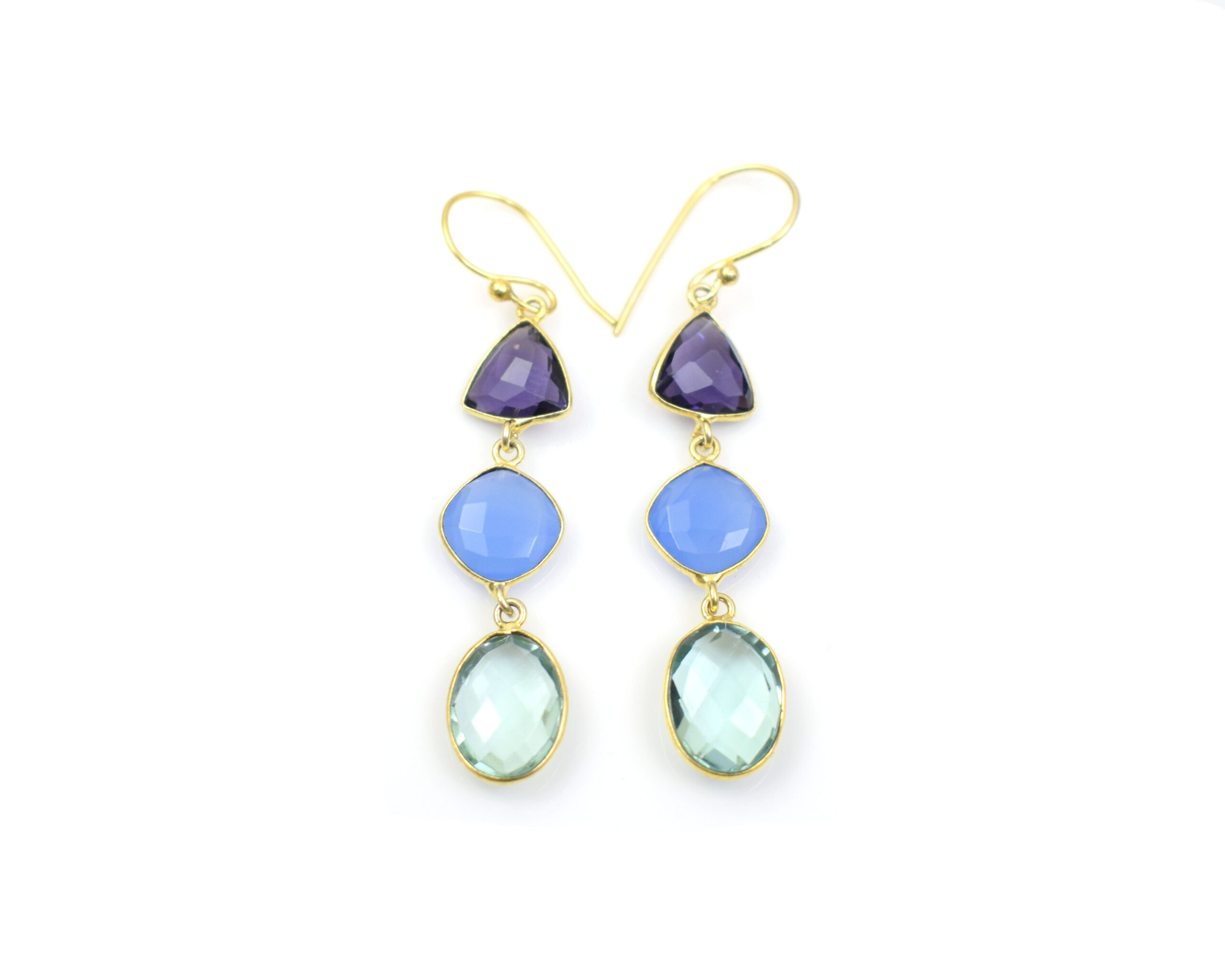 Elegant Multi Gemstone Handmade Gold Plated Hoop Earring