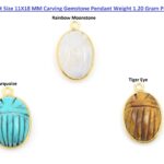 Natural Multi Gemstone Oval Shape Carving Stone Brass With Gold Plated Pendant