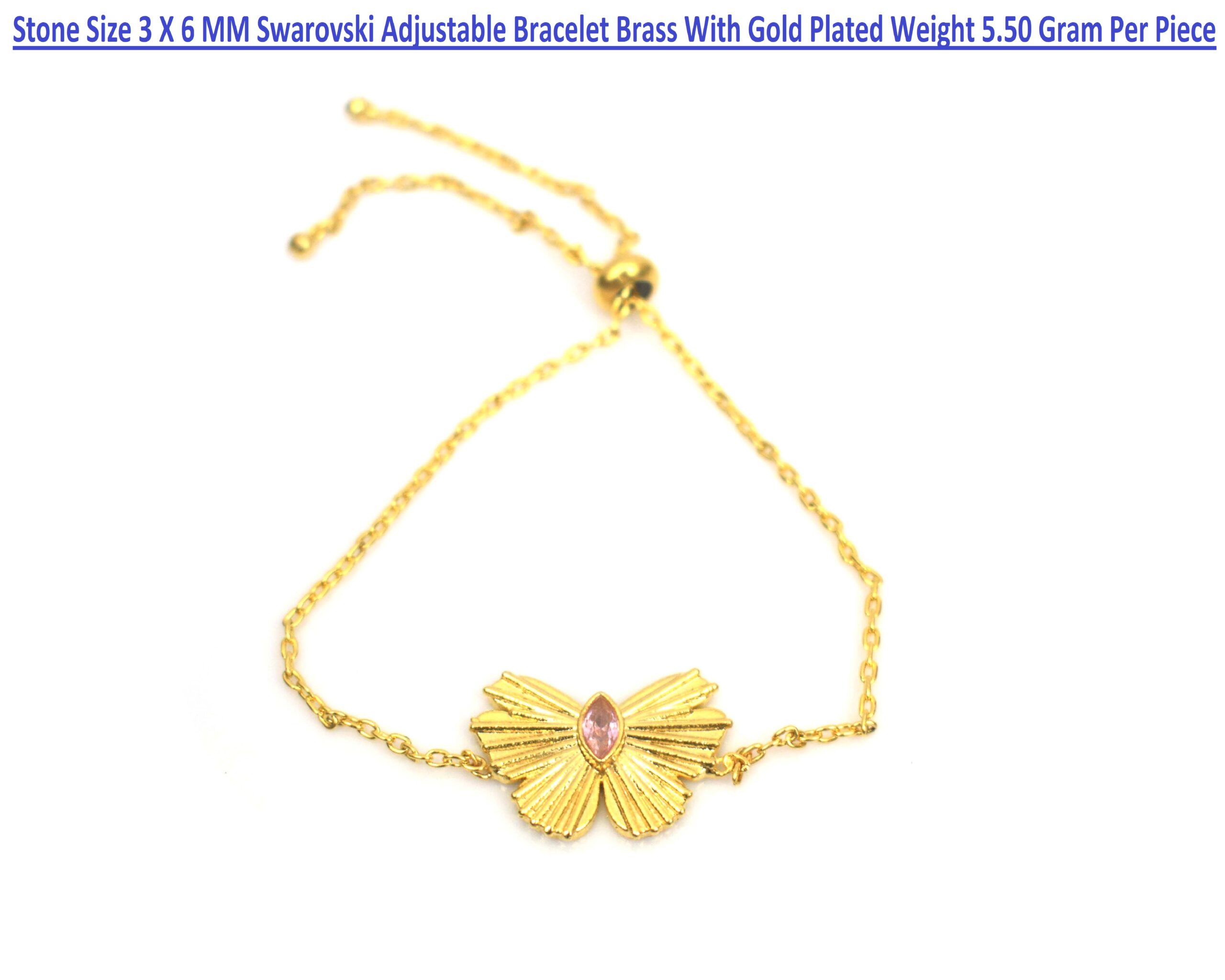 Cubic Zirconia Adjustable Bracelet Brass With Gold Plated Butterfly Design