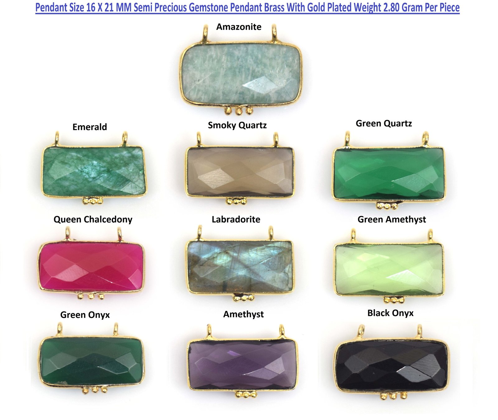 Multi Natural Gemstone Pendant Double Loop Brass With Gold Plated