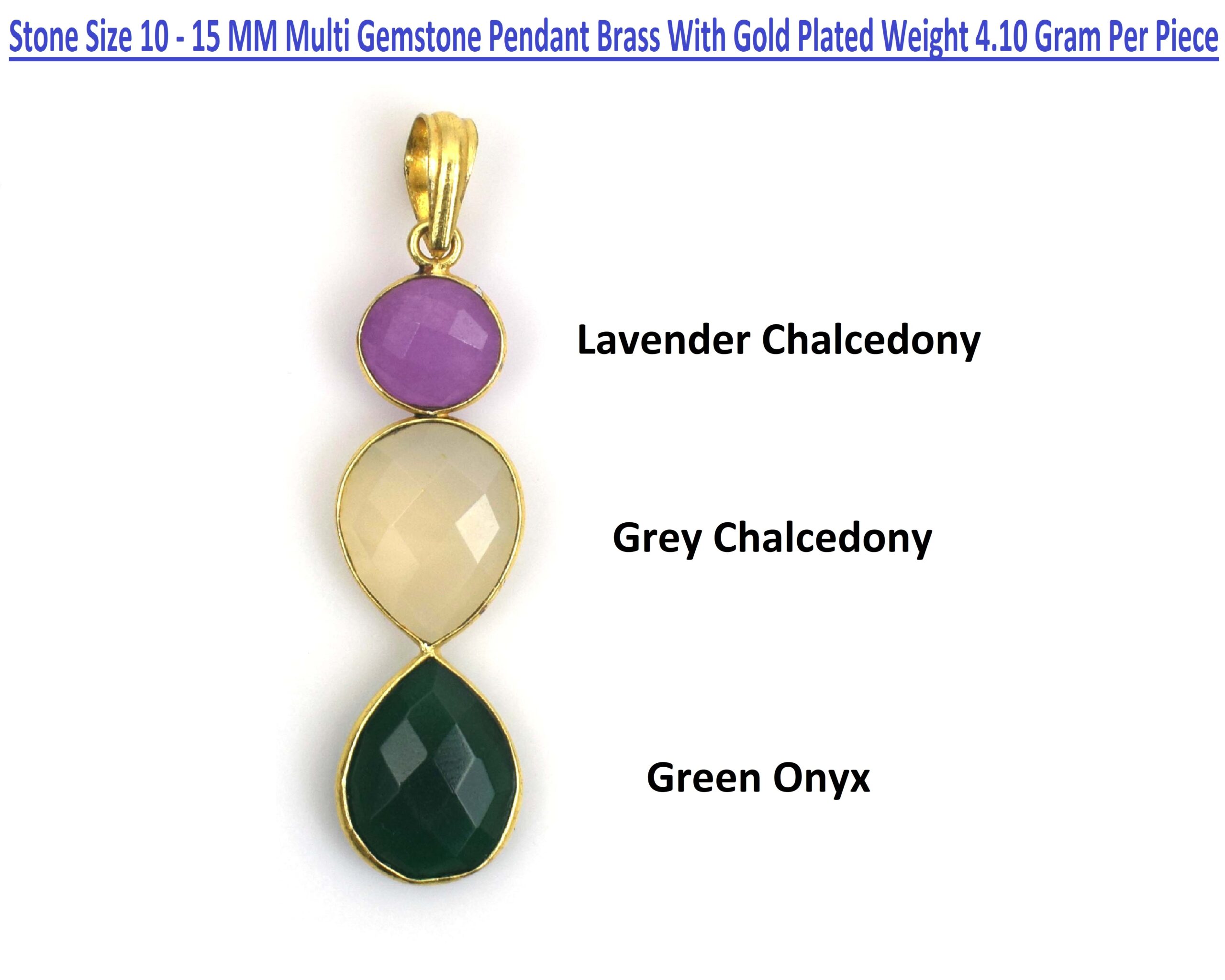 Multi Gemstone Pendant Round & Pear Shape Brass With 18k Gold Plated