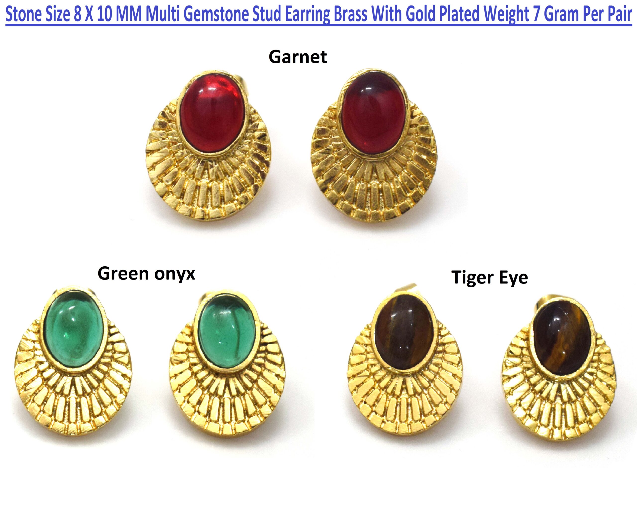 Traditional Look Gemstone Stud Earring Brass With Gold Plated With Oval Shape