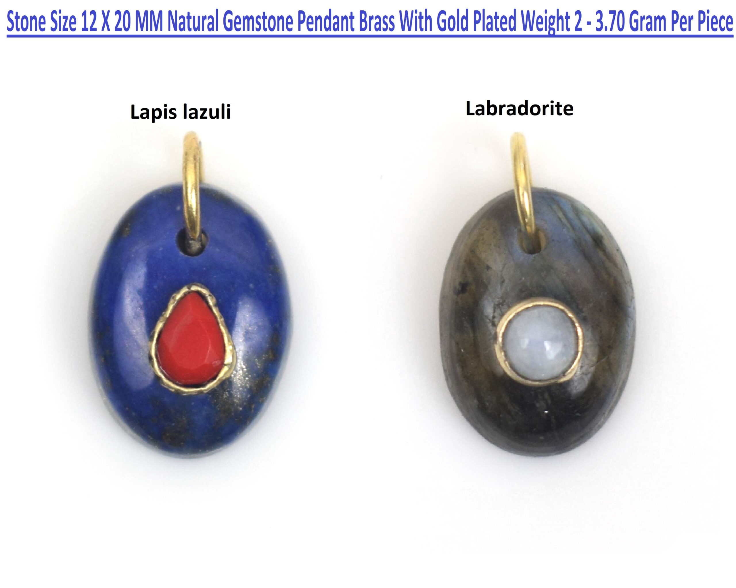 Oval Shape Natural Gemstone Pendant Brass With 18k Gold Plated