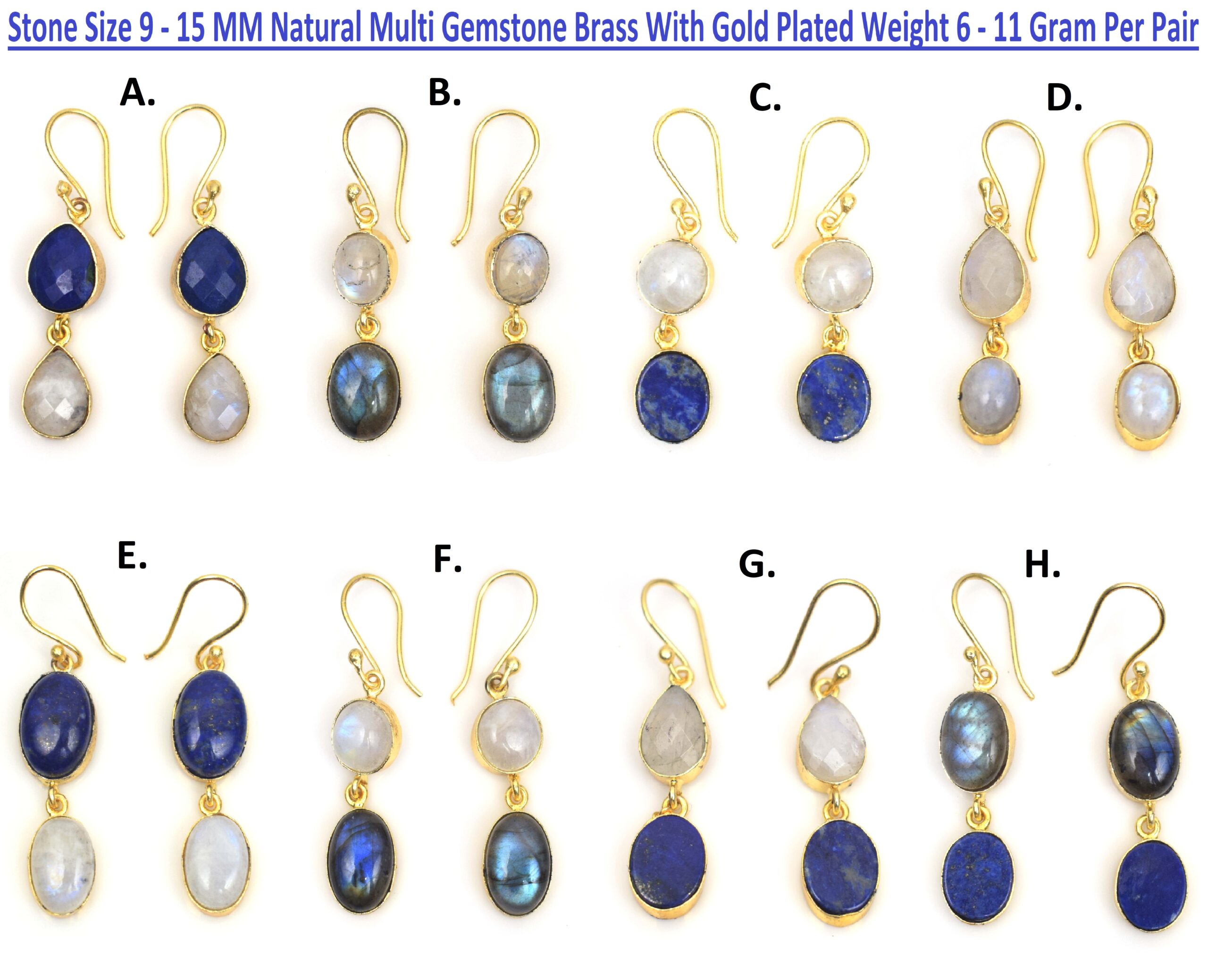 Traditional Look Natural Multi Gemstone Hoop Earring Brass With 18k Gold Plated