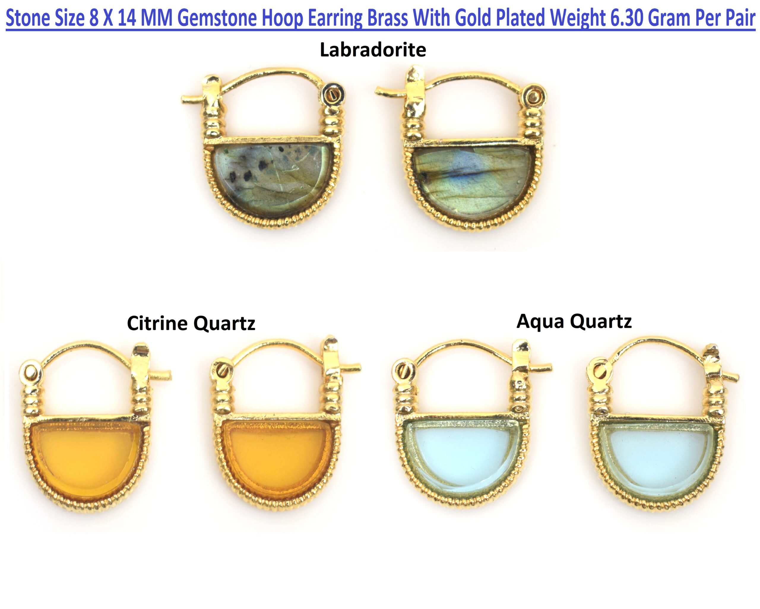 Unique Design Multi Gemstone Hoop Earring Brass With Gold Plated In D Shape