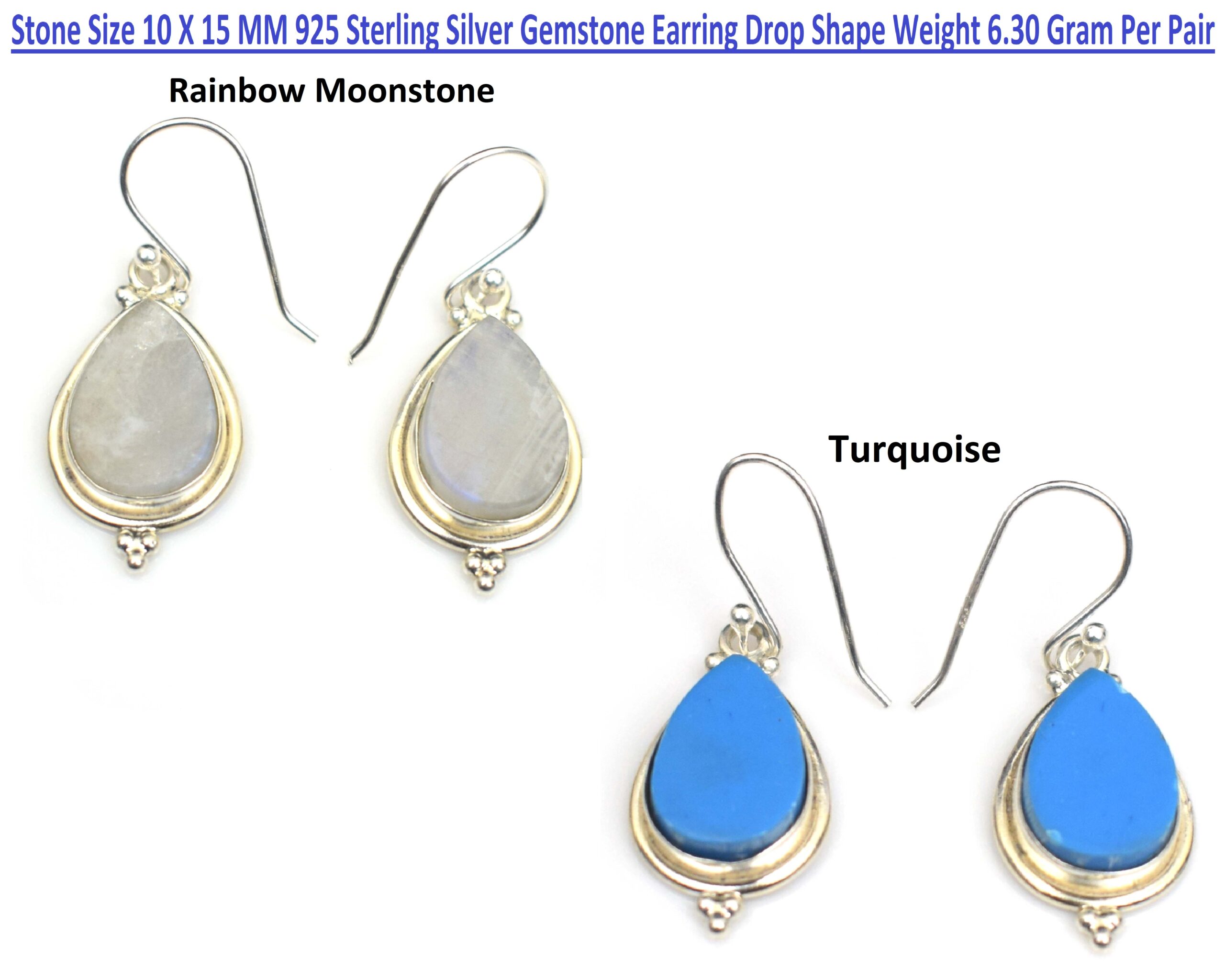 Fancy Earring With Natural Gemstone In 925 Sterling Silver Drop Shape Earring