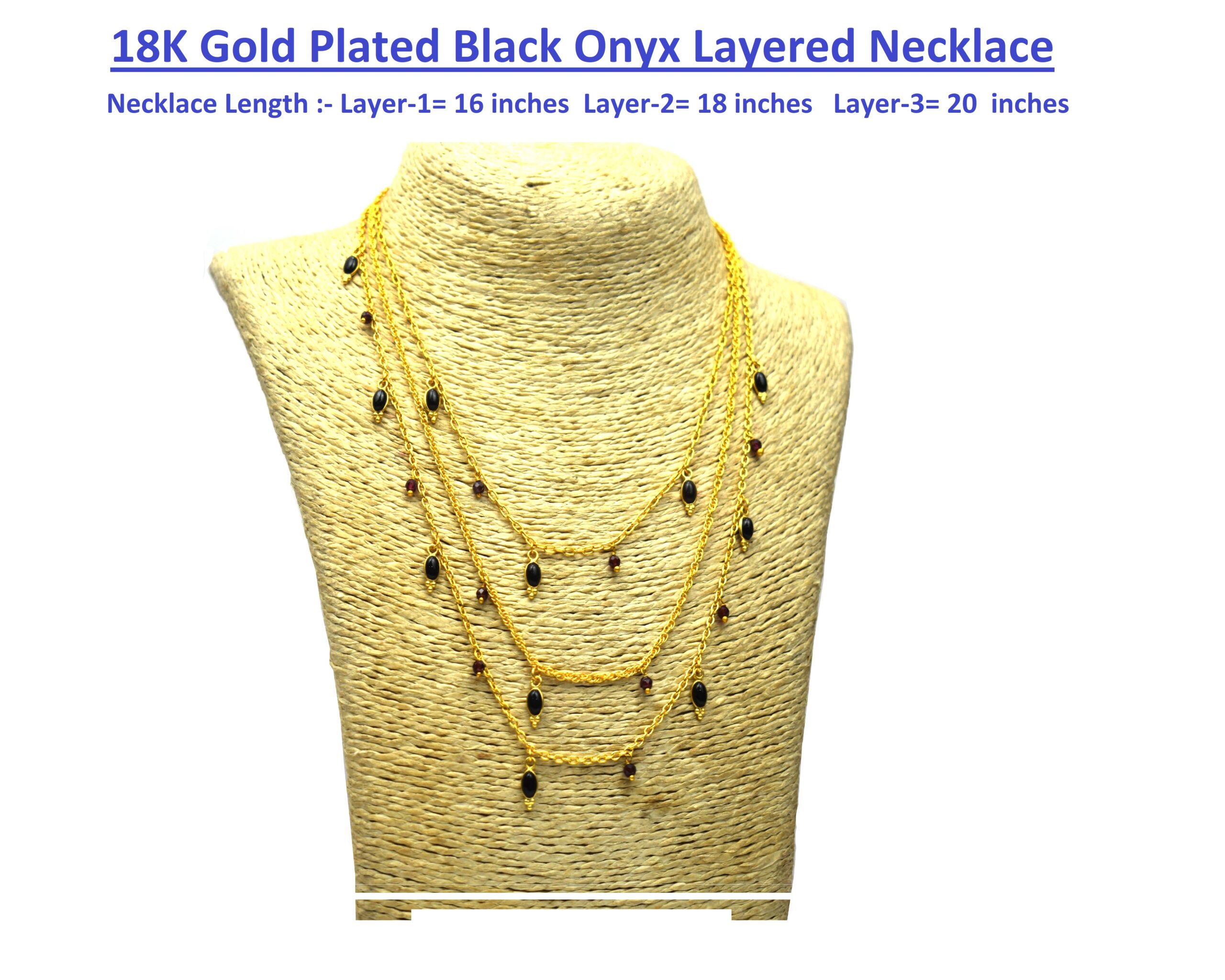 18K Gold Plated Black Onyx Layered Necklace