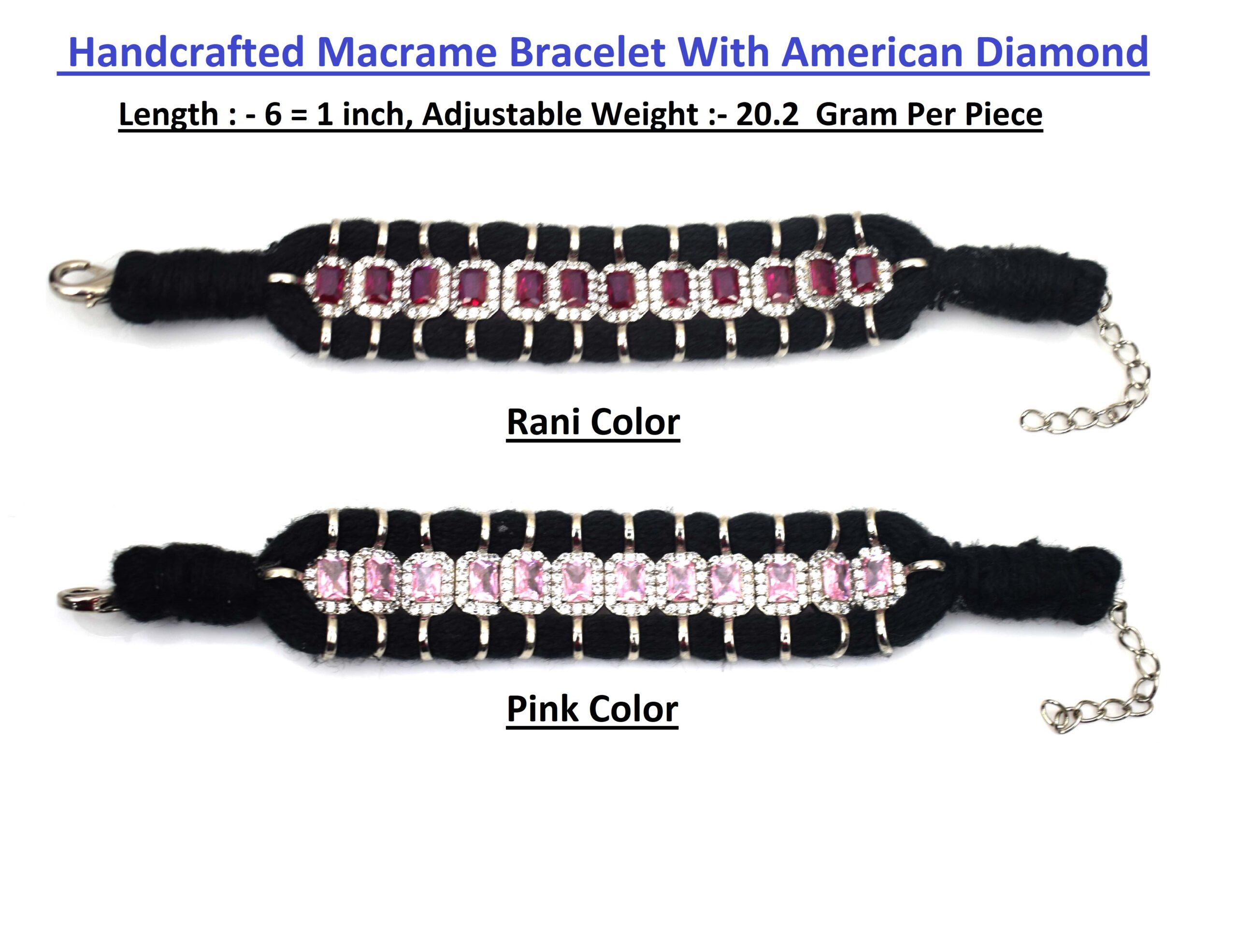 Handcrafted Macrame Bracelet With American Diamond