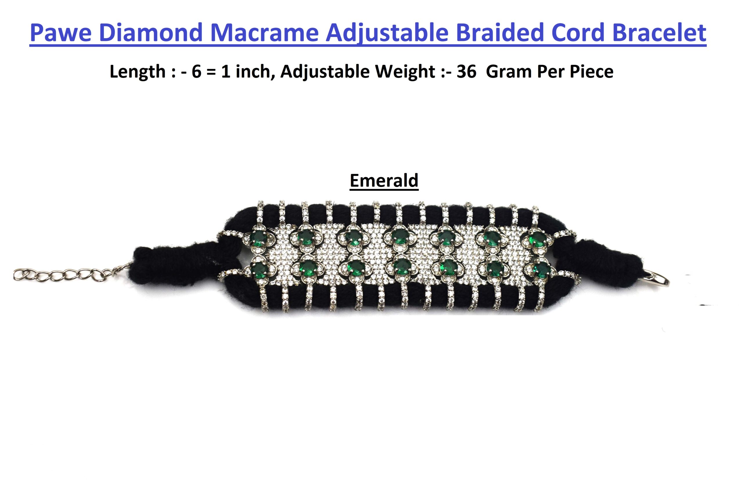 Pave Diamond Macrame Adjustable Braided Cord  Bracelet