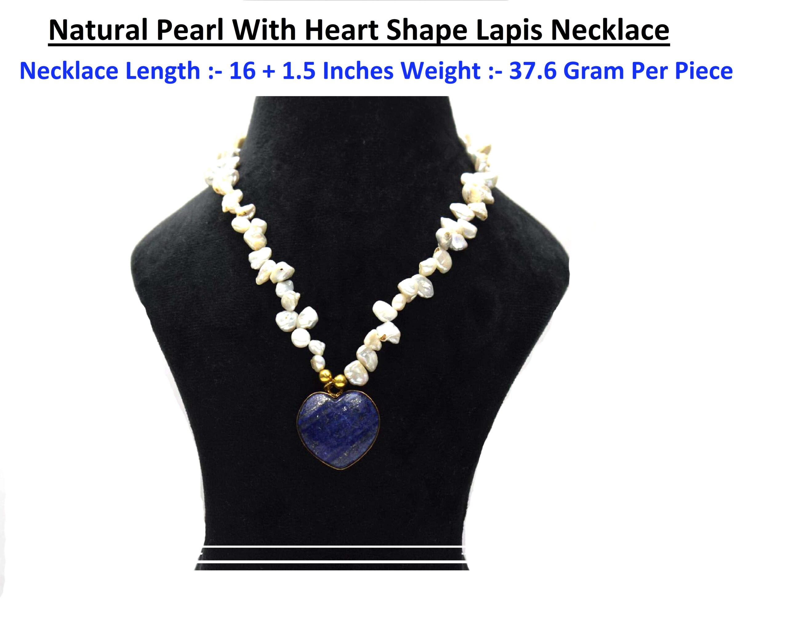 Natural Pearl With Heart Shape Lapis Necklace