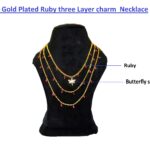 18K Gold Plated Ruby three Layer charm  Necklace