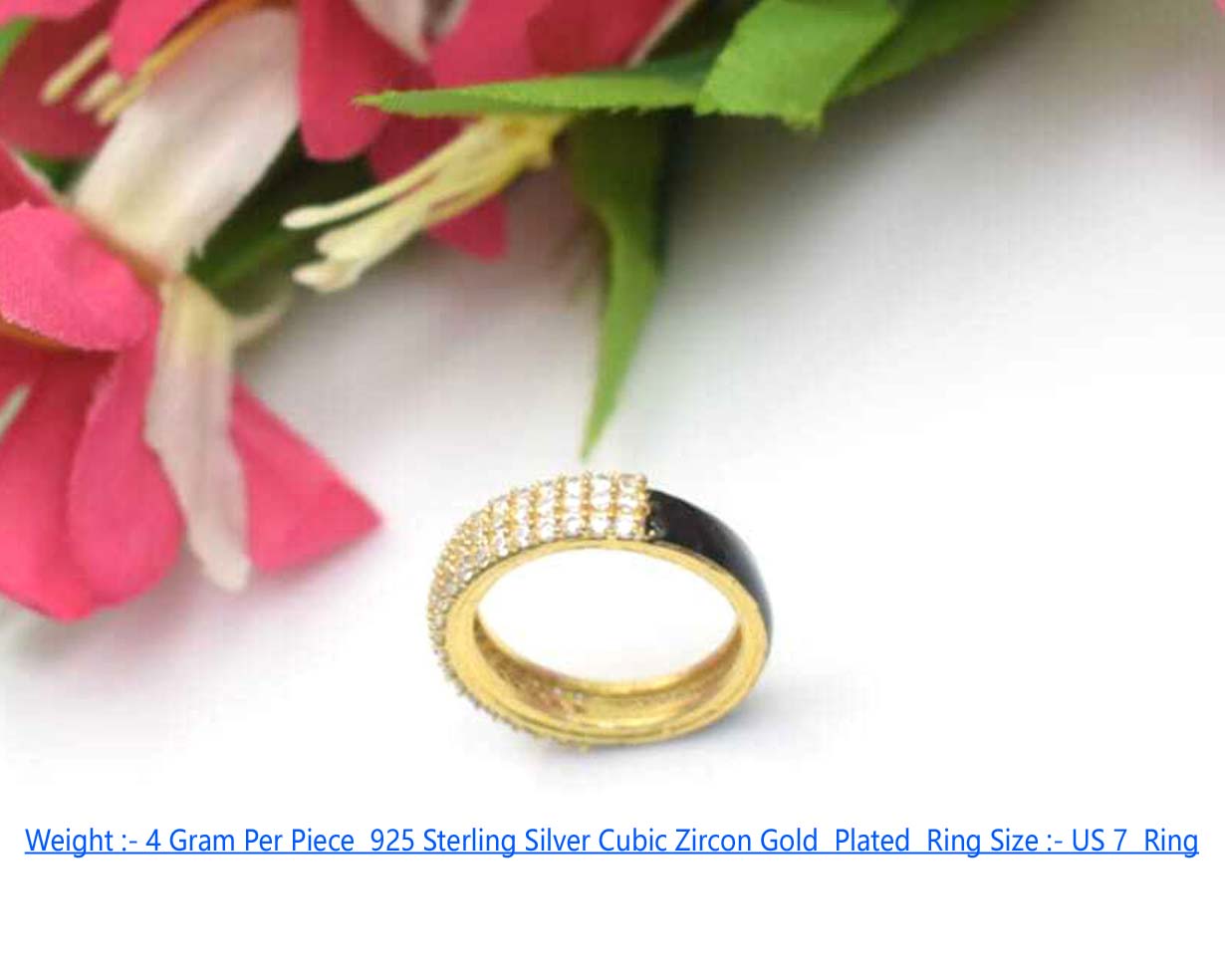 925 Sterling Silver Cubic Zircon Gold  Plated Ring