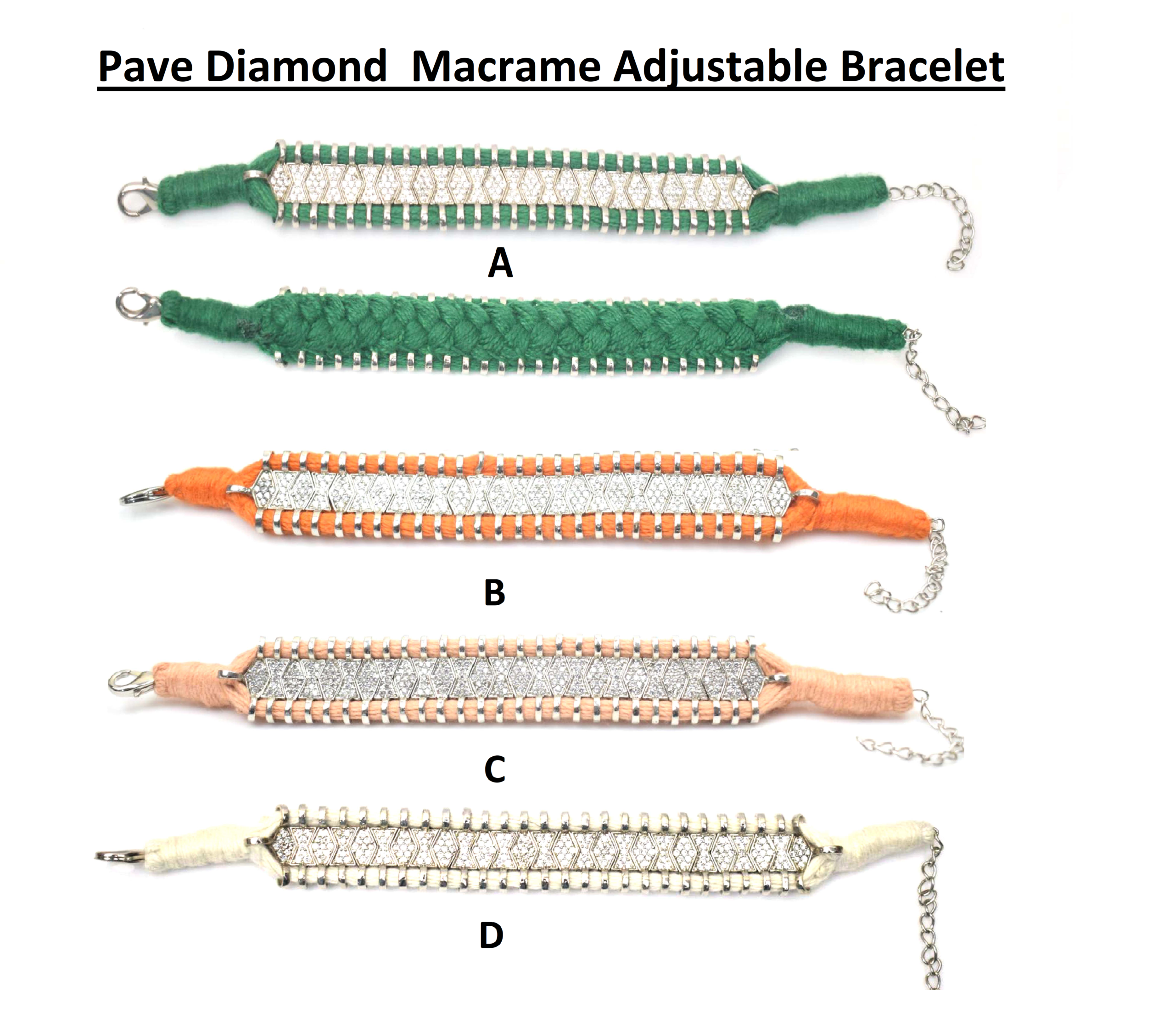 Pave Diamond Macrame Adjustable Bracelet