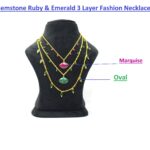 Gemstone Ruby & Emerald 3 Layer Fashion Necklace