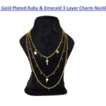 18k gold plated Ruby & Emerald 3 Layer Charm Necklace