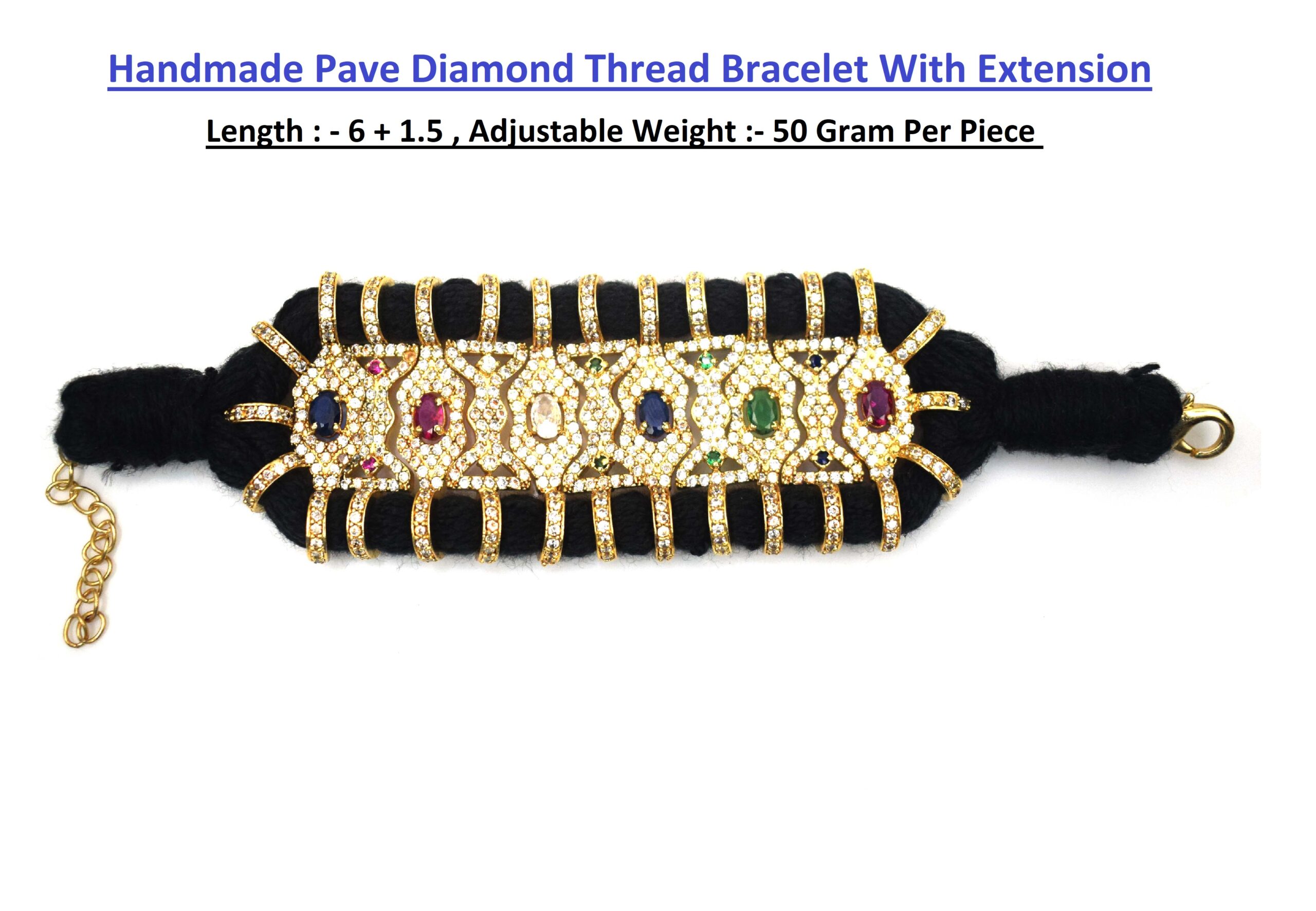 Handmade Pave Diamond Thread Bracelet With Extension Chain