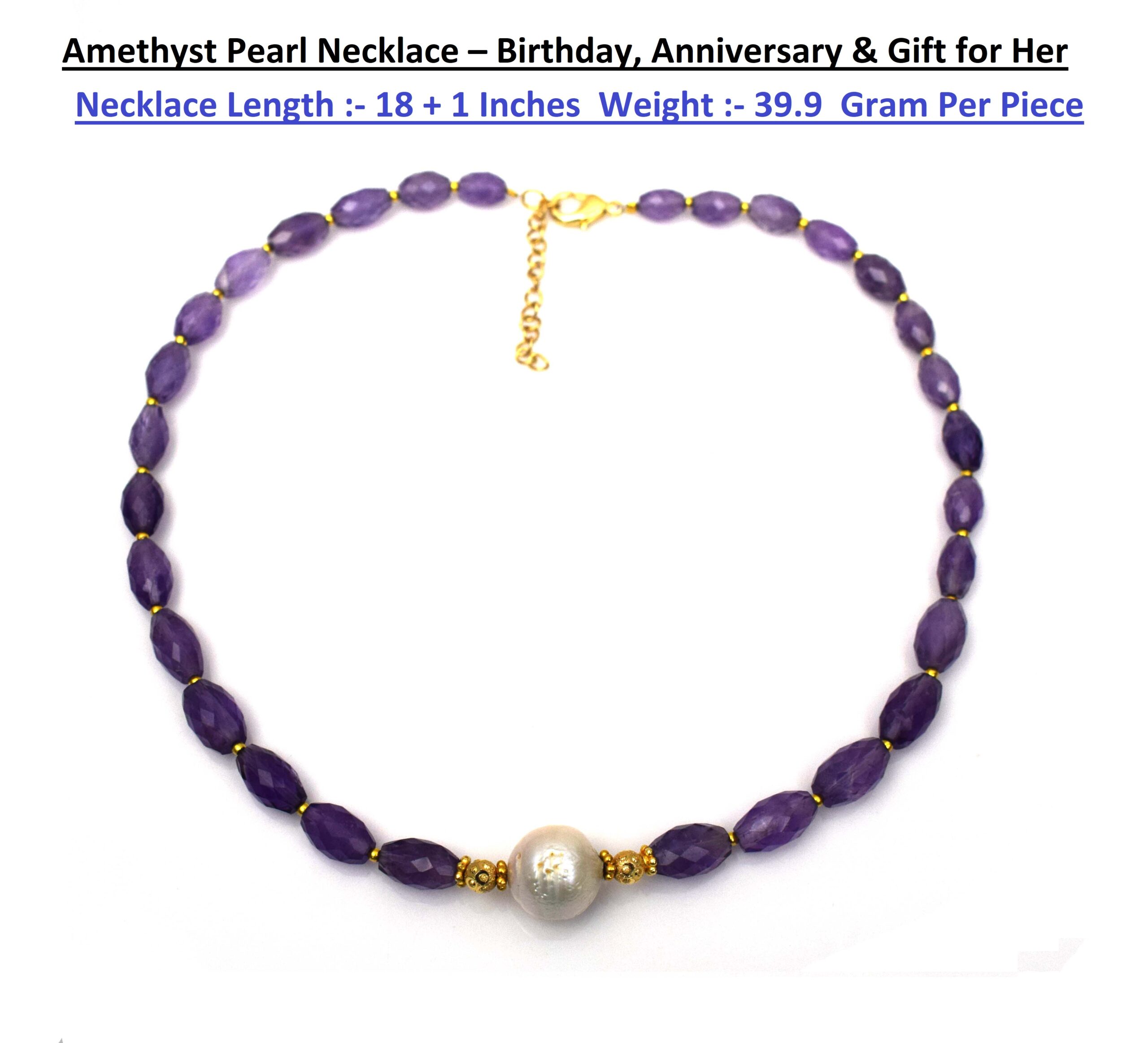 Natural Amethyst & Freshwater Pearl Beaded Necklace – Handmade Gemstone Jewelry for Women