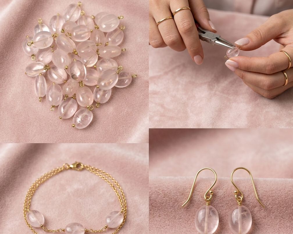 Soft Pink Rose Quartz Charm Connectors for Jewelry Making