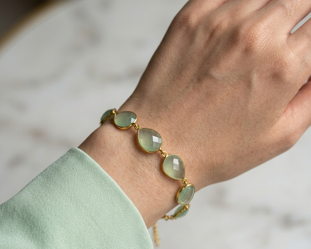 Natural Prehnite Gold-Plated Bracelet