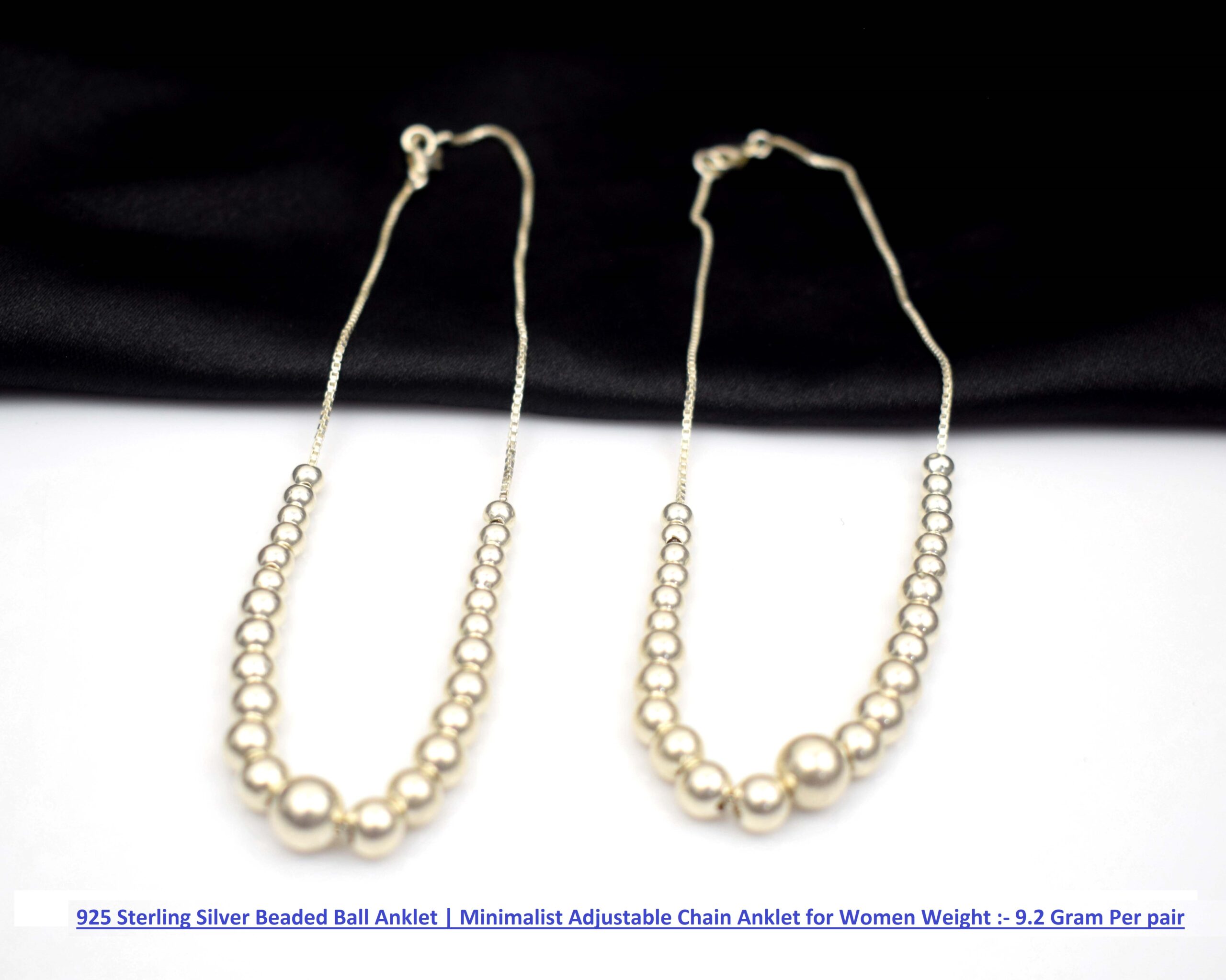925 Sterling Silver Beaded Ball Anklet | Minimalist Adjustable Chain Anklet for Women