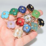 Gold Plated Carved Flower Gemstone Statement Ring Collection
